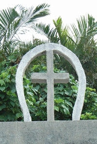 An enshrined cross atop a Christian tomb in Okinawa